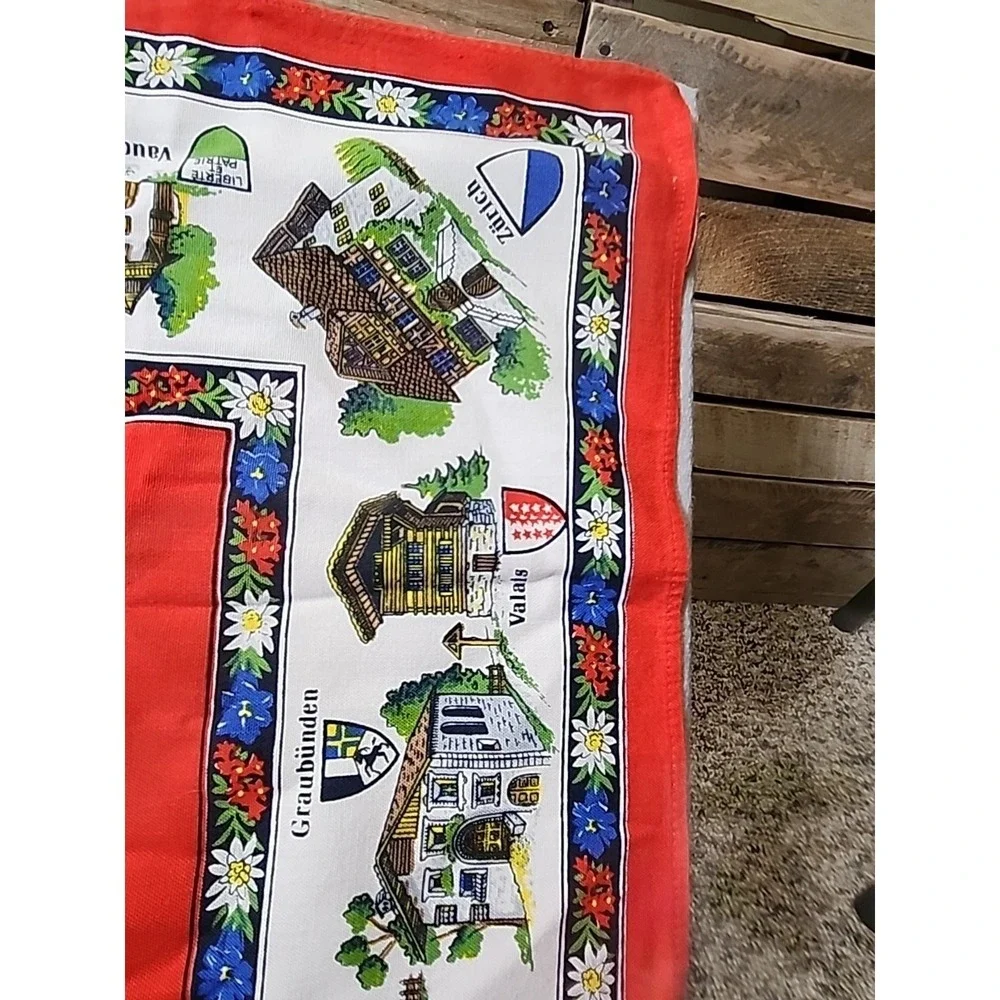 Vintage Small Table Cloth/Scarf Swiss Mountain‎ Towns